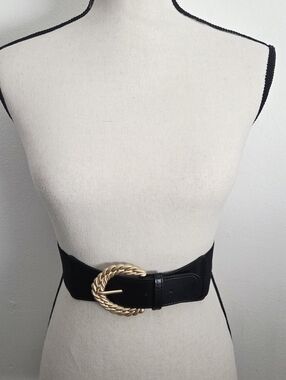 Stretchy Black Belt with Gold Buckle